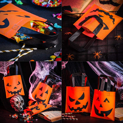 Boao 24 Pieces Halloween lantern Pumpkin Tote Bags, 8 by 8 Inches Non woven Candy Goody Bags for Halloween Party Favors Supplies