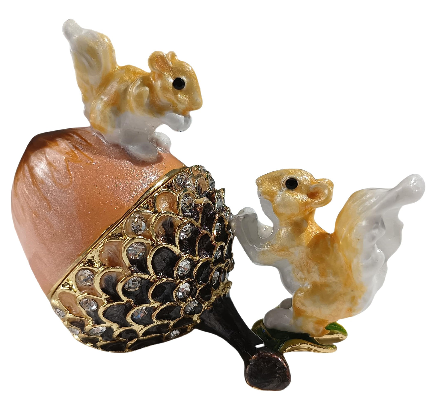 zltSunshine Enamel Oak Fruit & Squirrel Jewelry Holder Ring Necklace Earring Trinket Box Hand Painted Oak & Squirrel Ornamental For Home & Office Decor Gift For Family Friends Coffee