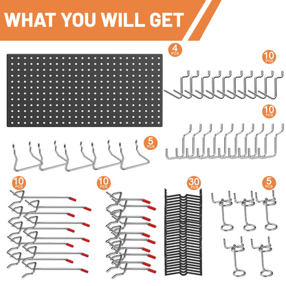 Ultrawall 4 Pack Metal Peg Board Panels with Hooks, Pegboard Wall Tool Organizer for Garage, 84pcs Peg Board with Accessories, 24"X12"