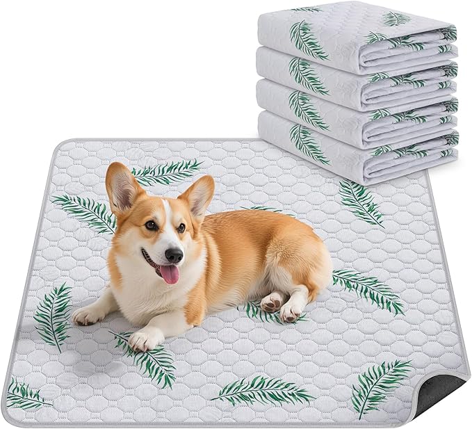 WanpeeGoo Washable Pee Pads for Dogs, 4Pack Reusable Puppy Pads, Super Absorbent & Leakproof Dog Pads, Anti-Slip Dog Pee Pads for Puppy Training & Incontinence, Leaf Pattern 18"x24"