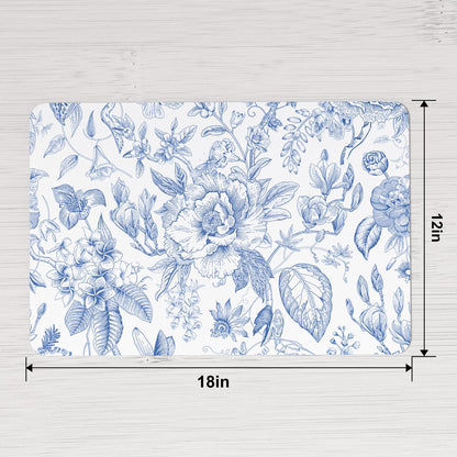 QiyI Placemats Set of 6, 12x18 Inch Faux Leather Place Mats for Kitchen Dinning, Heat Resistant Anti Slip Floral Table Mats, Waterproof Wipeable Washable Placemat Party Table Décor, Blue Flowers