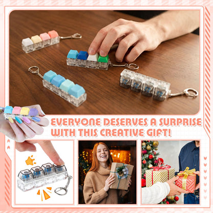 Halloscume 16 Pcs Click Sound Keyboard Adult Fidget Clicker Toy 4-in-1 Keyboard Fidget Keychain Cube Mechanical Key Button Clicker Stress Relief Gift for Office School Home to Pass the Time
