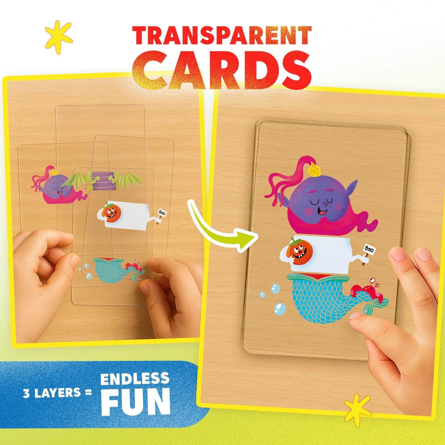 Kidrox Mix & Match Character Building Flash Cards, Transparent Layerable Learning Cards, 45 Pack