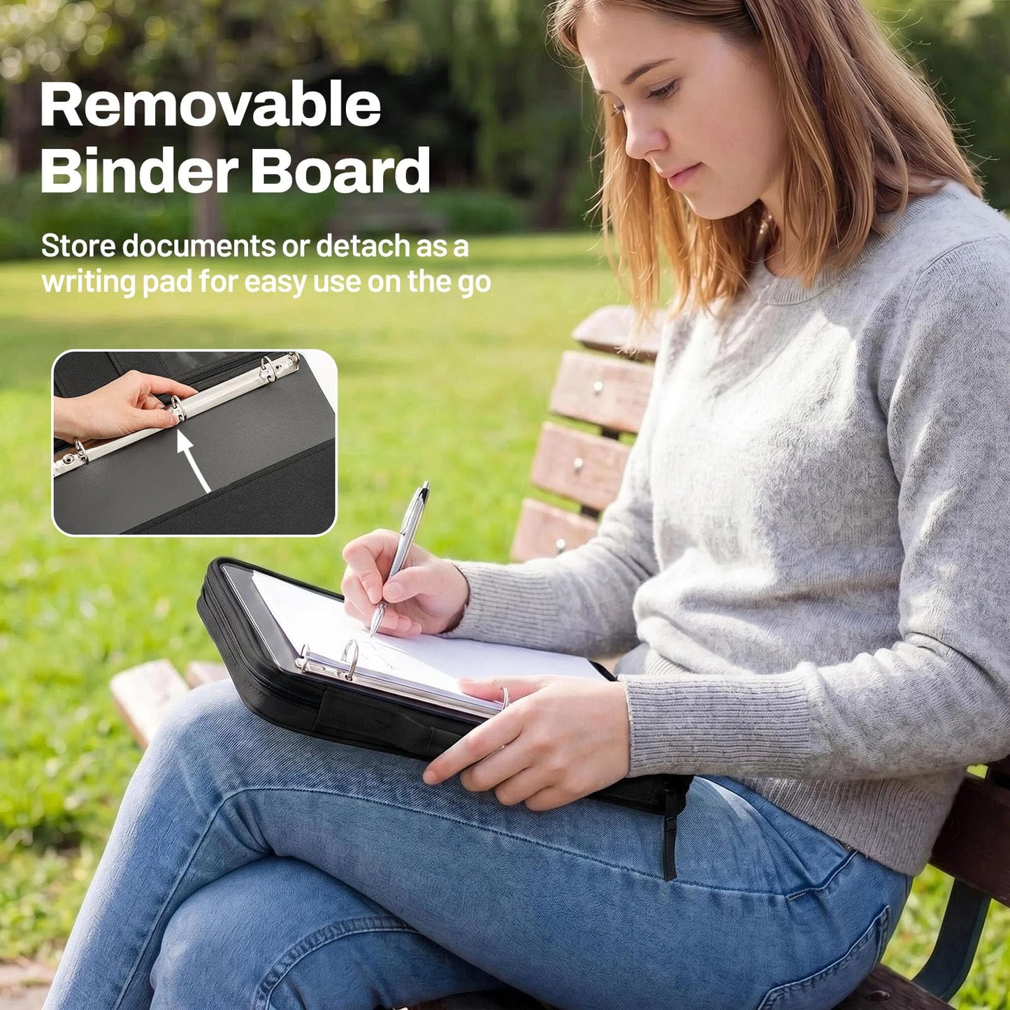 SUNEE Zipper Binder 1 Inch, Removable 3-Ring Binder, 175-Sheet Capacity, 5-Tab Dividers Expanding File Folder, Small Binder Bag Organizer Storage for Student School Classroom Supplies, Black