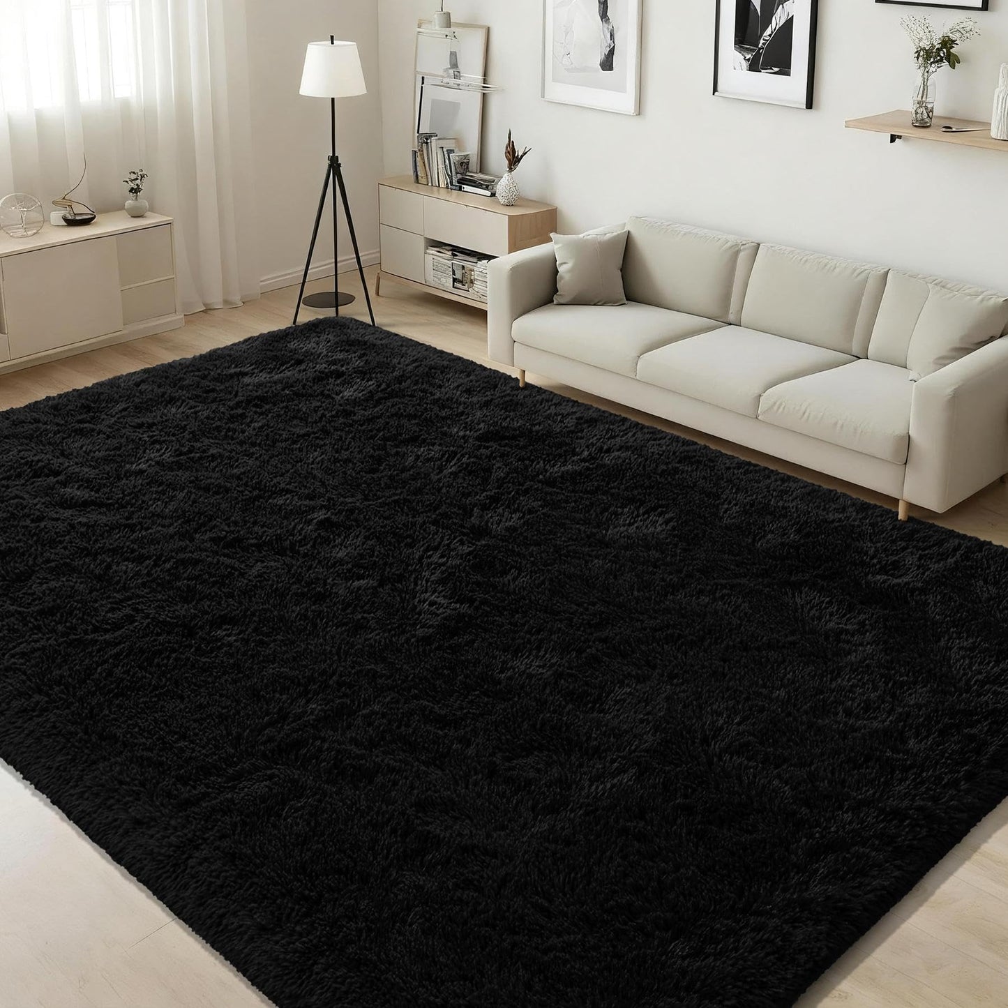 ISEAU Black Rug Super Soft Shaggy 4x6 Feet Rugs for Bedroom, Fluffy Area Rug for Living Room Floor Rug, Fuzzy and Comfy Carpet Nursery Shag Rug for Kids Boys Room Decor