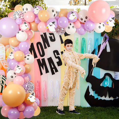 Halloween Balloon Arch Garland Kit Pink, 129pcs 18" 10" 5" Pink Purple Balloons with 3D Bat BOO Foil Balloons for Halloween Baby Shower Birthday Outdoor Indoor Decorations