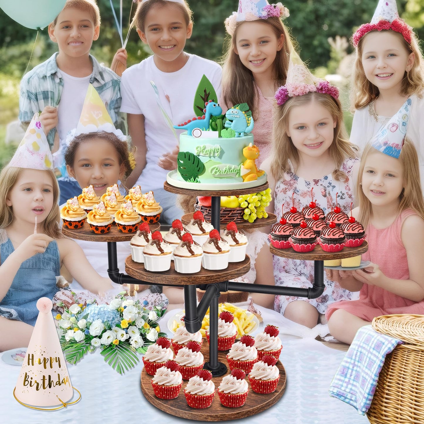 LLAXERGU Cupcake Stand, 3 Tier Cupcake Tower Large Cupcake Stand for 50 Cupcakes Wood Cake Stand Tiered Tray Stand Dessert Table Display Set Tiered Cake Stand for Party, Wedding, Birthday