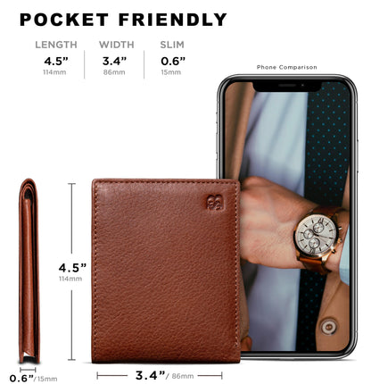 Full Grain Leather Wallet for Men | RFID Blocking | Extra Capacity Bifold Wallet with ID Windows | Ultra Strong Stitching | Slim Billfold with 13 Card Slots | Gift for Him (California Desert Venture)