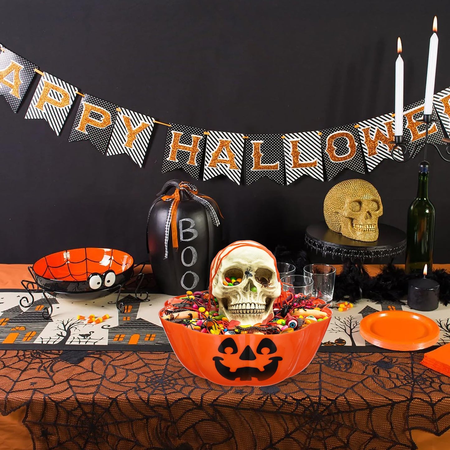 Amosfun Halloween Fruit Salad Bowl Orange Pumpkin Candy Tray Multipurpose Large Capacity Party Snack Holder 11.6 X 11.6 X 4.5 Inch