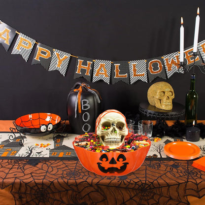 Amosfun Halloween Fruit Salad Bowl Orange Pumpkin Candy Tray Multipurpose Large Capacity Party Snack Holder 11.6 X 11.6 X 4.5 Inch