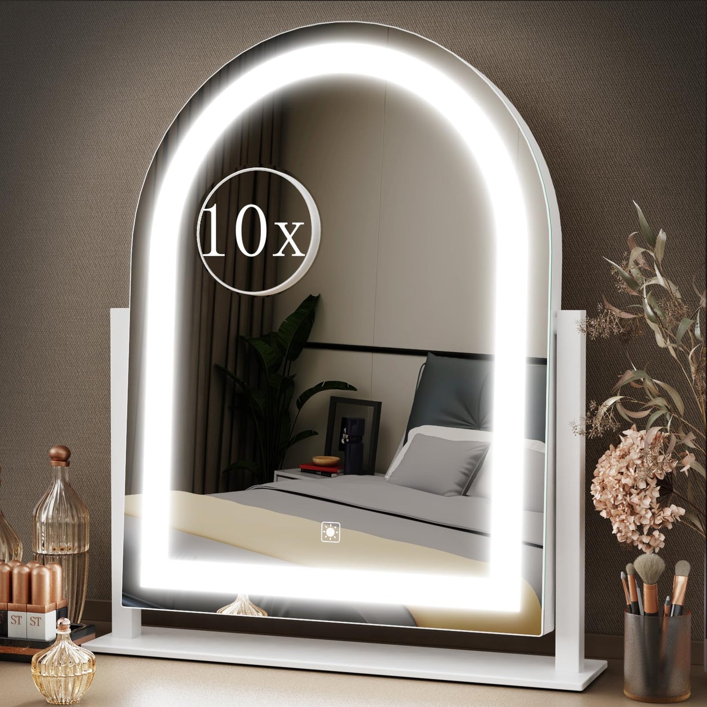 Arched Makeup Vanity Mirror with Lights 17.2" Large LED Lighted Mirror, Hollywood Make Up Mirror with Lighting, Smart Touch,Detachable 5X Magnification 360° Rotation, (Gold,Gift Box)
