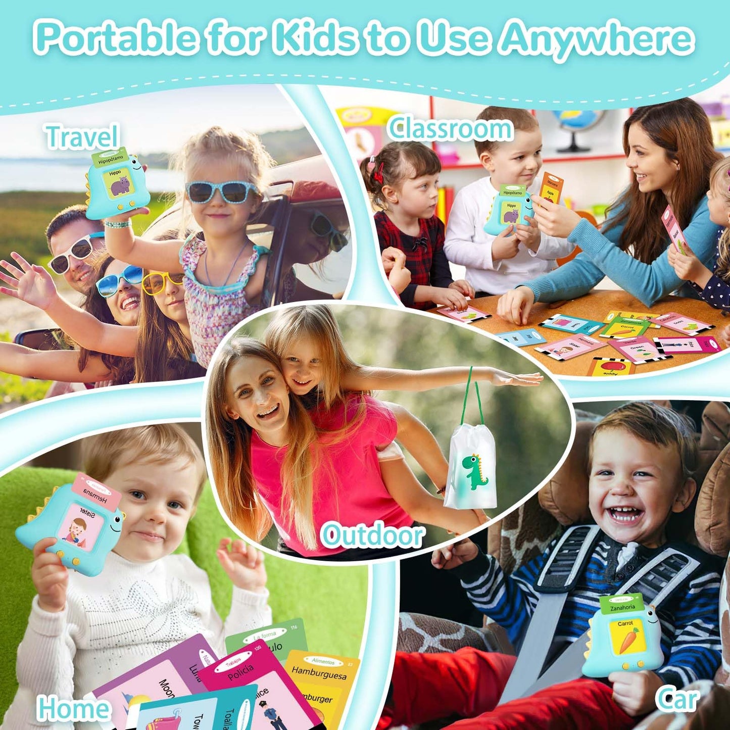 Alotwan Bilingual Talking Flash Cards Spanish/English, Learning Sensory Toys for Autistic Children, 224 Sight Words Español Speech Therapy Kids Toys Beginner, Birthday Gift for Little Boys and Girls