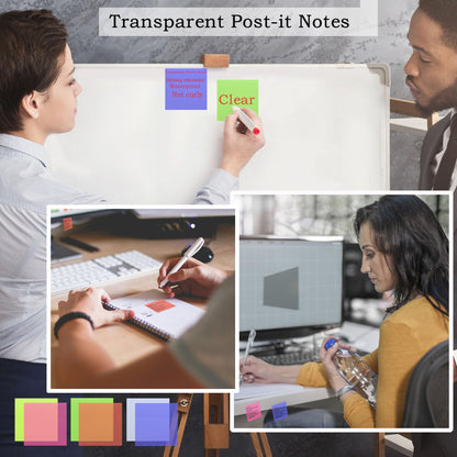 YOUDEFUL 800Pcs Transparent Sticky Notes, 3"x3" Clear Sticky Notes, Waterproof Translucent Sticky Note Pads for Books Annotation, Clear Post it Notes for Bible Study, School, Office
