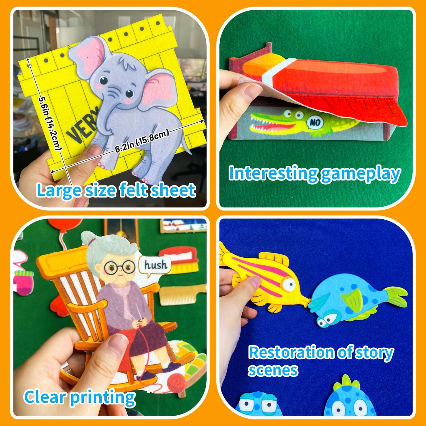 5 Sets (75P) Felt Board Stories Pieces,Tell Five Picture Books Stories(Goodnight Moon,Dear Zoo), for Felt Fannel Board,for Preschool, Kindergarten,Family Time