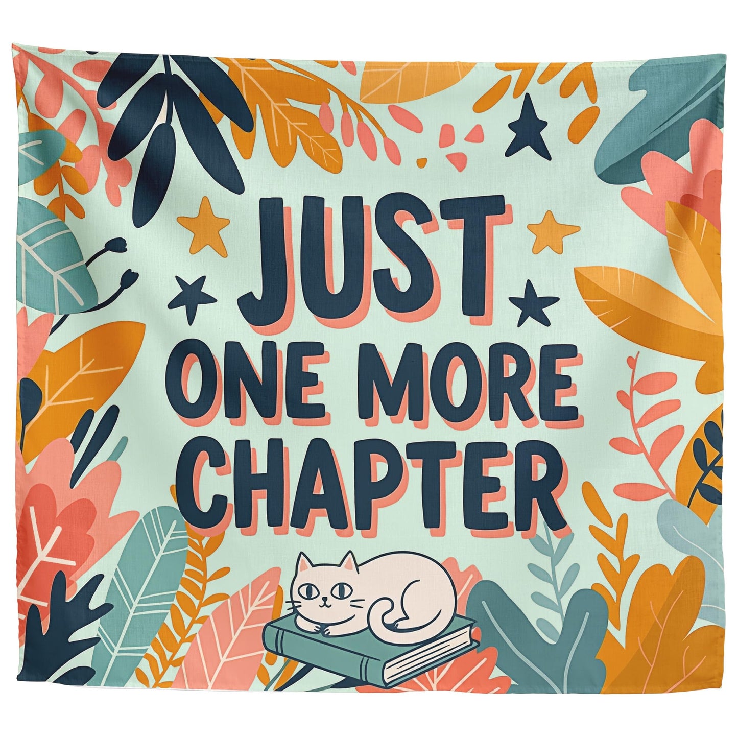 Elmsfell Just One More Chapter Tapestry - Cute Cat Reading Book Wall Art, Cozy Library Reading Nook Aesthetic, Classroom Teacher Decor (50x60)
