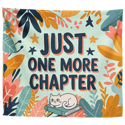 Elmsfell Just One More Chapter Tapestry - Cute Cat Reading Book Wall Art, Cozy Library Reading Nook Aesthetic, Classroom Teacher Decor (50x60)