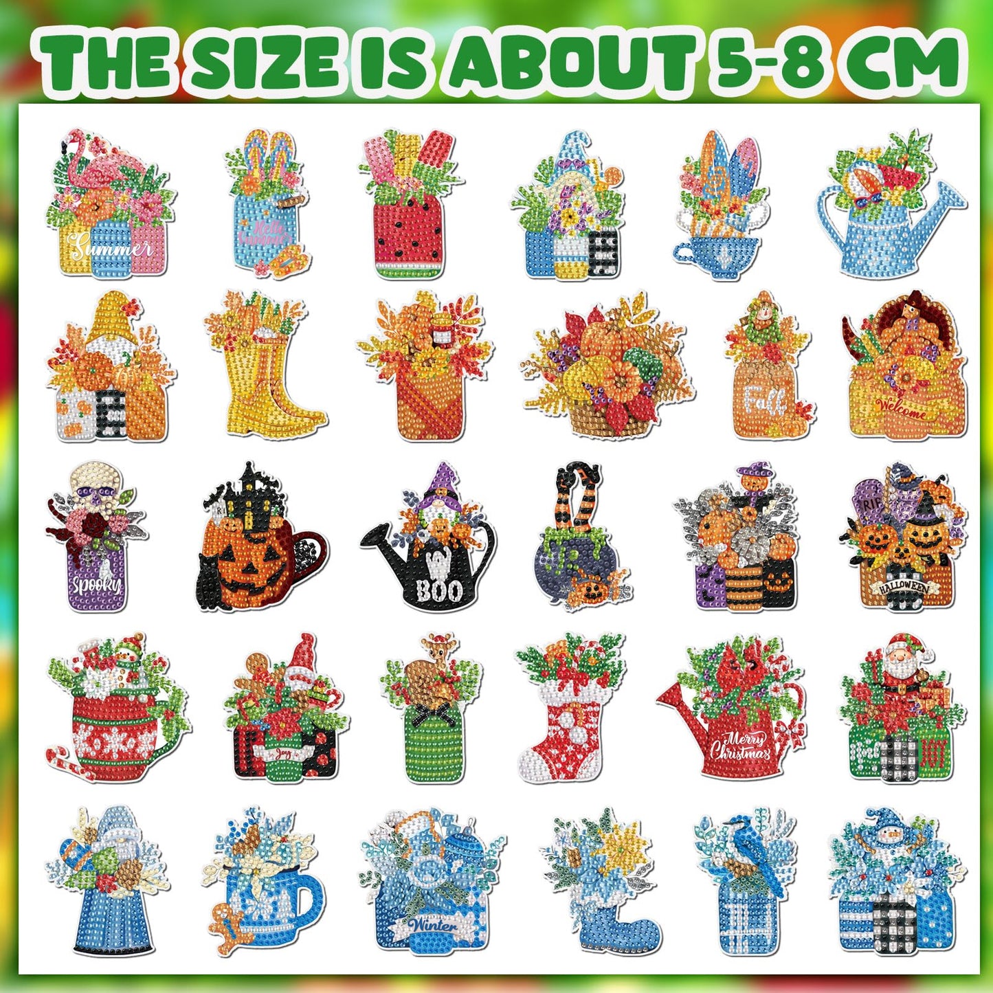 Relaxweex 30 Pcs Seasonal Diamond Painting Magnet Holiday Fall Diamond Art Magnet Kits for Adult 5D Rhinestones Mason Jar Flower Refrigerator Magnetic Sticker for Fridge DIY Crafts Gifts(Holiday)