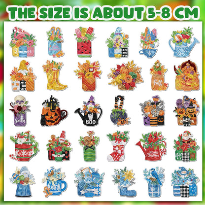 Relaxweex 30 Pcs Seasonal Diamond Painting Magnet Holiday Fall Diamond Art Magnet Kits for Adult 5D Rhinestones Mason Jar Flower Refrigerator Magnetic Sticker for Fridge DIY Crafts Gifts(Holiday)