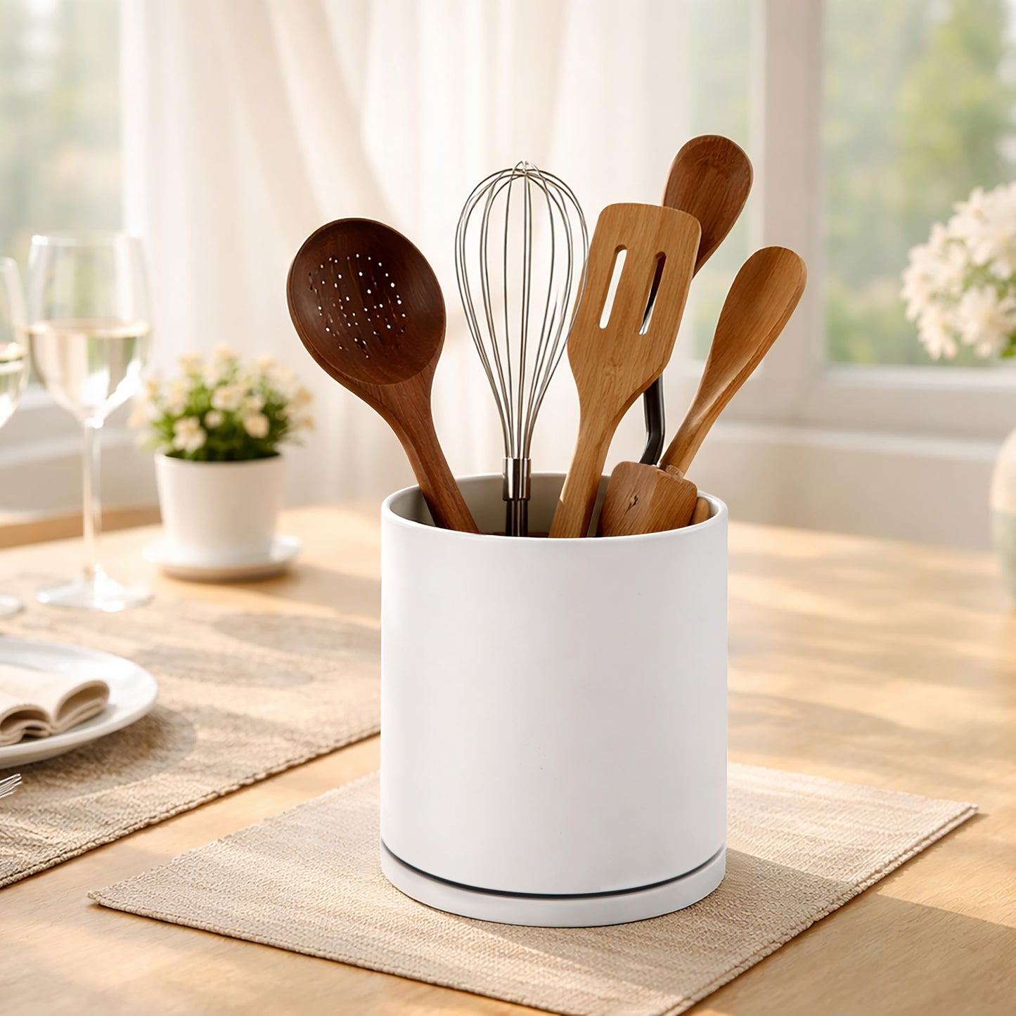 D'vine Dev 360° Rotating Utensil Holder – 7.2" Kitchen Utensil Crock for Countertop, Modern Cooking Tool Organizer for Kitchen Storage & Décor, Set of 2, Oatmeal, 72-Y-D-2