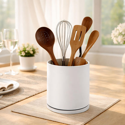D'vine Dev 360° Rotating Utensil Holder – 7.2" Kitchen Utensil Crock for Countertop, Modern Cooking Tool Organizer for Kitchen Storage & Décor, Set of 2, Oatmeal, 72-Y-D-2