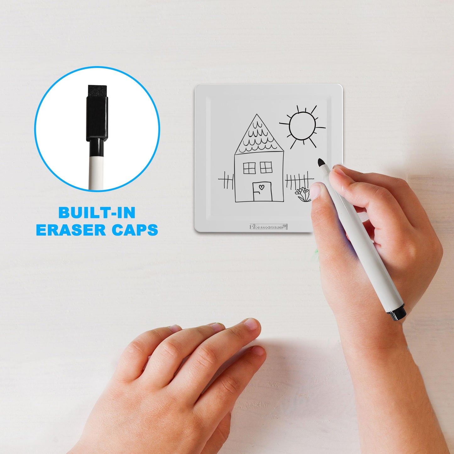 Canvas Tiles Whiteboard with 8 Magnetic Building Tiles & 5 Marker Pens Expansion Construction Blocks STEAM Learning Kits Educational Toy Set Preschool Toddler Child Kids Ages 3+ PicassoTiles