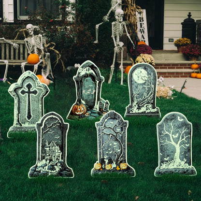 Halloween Tombstone Decorations Outdoor, 6PCS 14" Glow in the Dark Graveyard Yard Signs with Stakes, Haunted Gravestones Lawn Signs for Halloween Cemetery Garden Yard Decoration Supplies