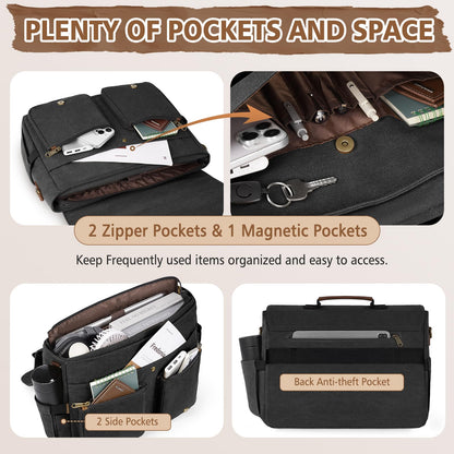 RAINSMORE Messenger Bag for Men, 15.6-17.3 inch Laptop Bag for Work College