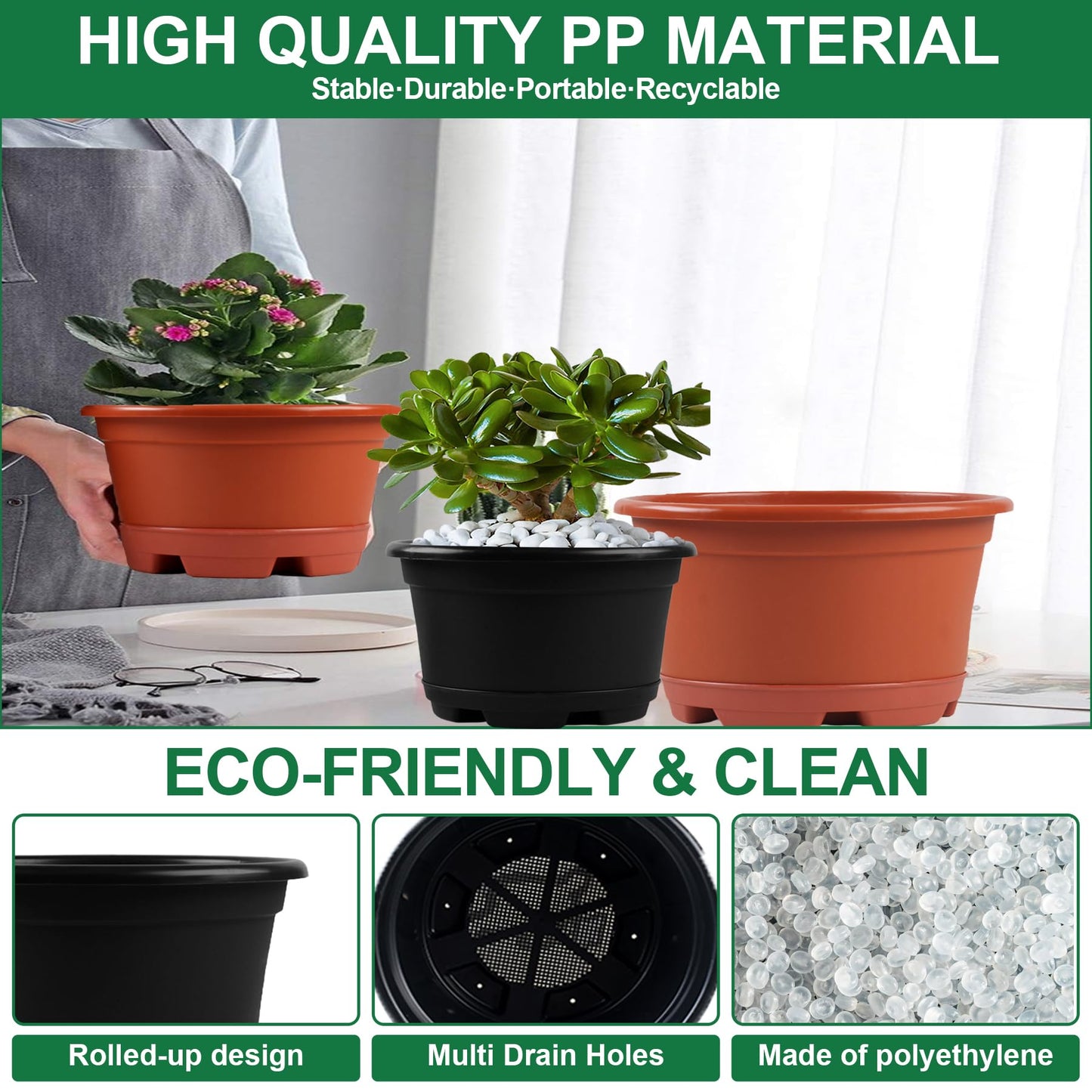 KPUVX Outdoor Flower Pots 5 Packs 13 inch pots for Plants Modern Decorative Garden Pot with Saucer, Lightweight Large Resin Planters for Indoor Plants,Decorative Resin Plant pots