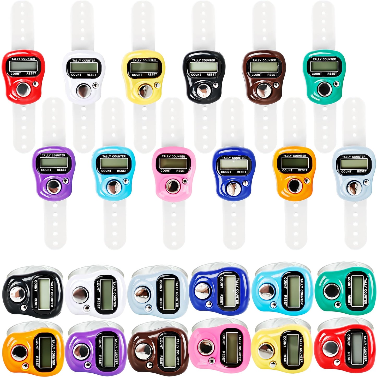 Norcoin 24 Pieces Hand Tally Counter 5 Digital Electronic Finger Counter Clickers Resettable Handheld LCD Digital Display Number Click for Lap Coaching Knitting Lap Fishing Golf and Row