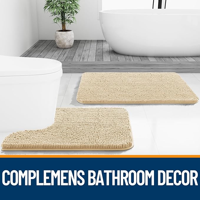 OLANLY Large Bathroom Rugs 44x32, Extra Soft Absorbent Chenille Bath Rugs, Rubber Backing Quick Dry, Machine Washable Bath Mats for Bathroom Floor, Tub and Shower, Home Decor Accessories, Beige
