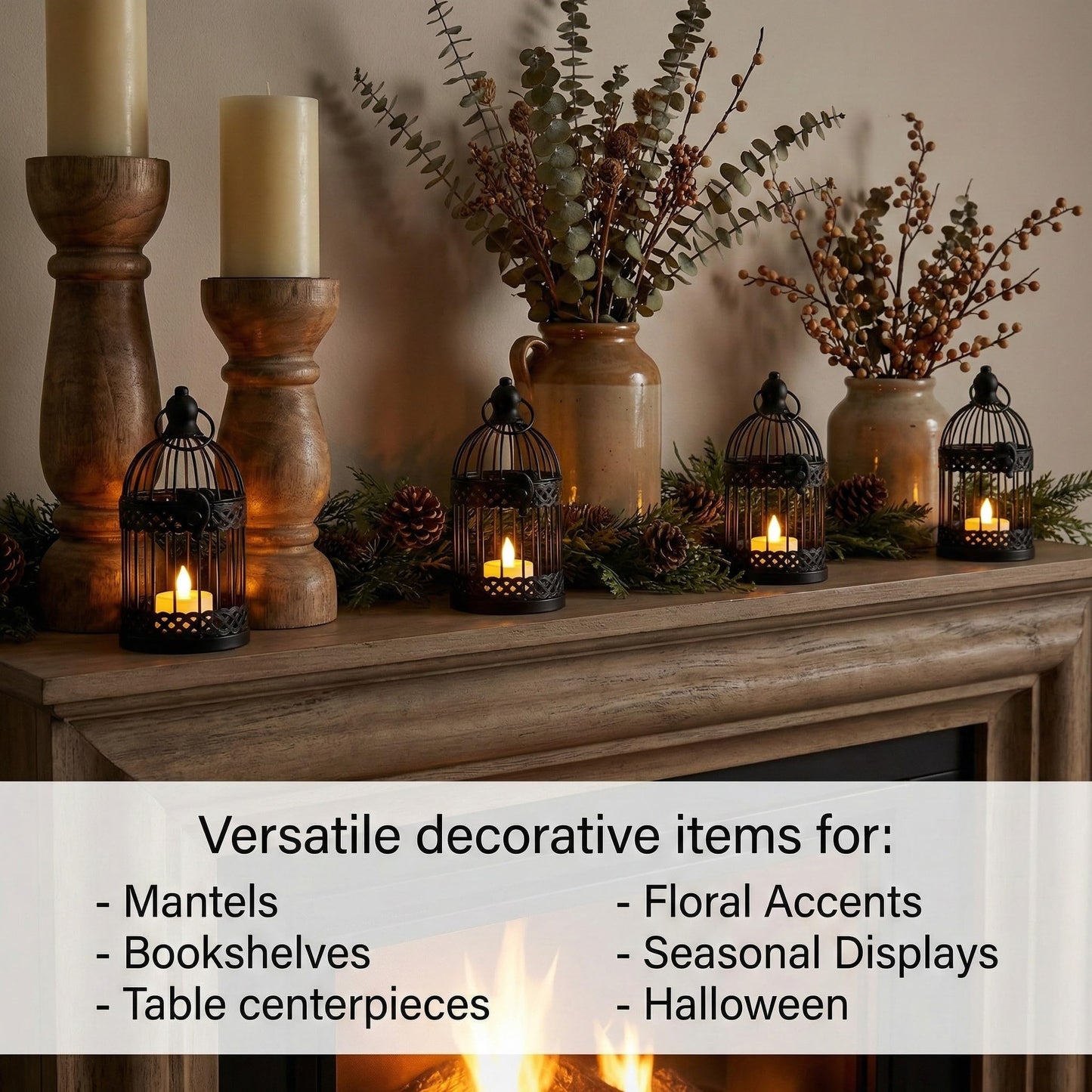 Vela Lanterns Bird Cage Decorative Candle Holders, Black, Small, 4-Pack