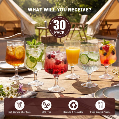 VinoFilt Wine Plastic Glasses Disposable Cups - Detachable Shatterproof Goblets Glass Drinking Reusable Bulk - Party Wedding Outdoor (12oz 30 Pack)