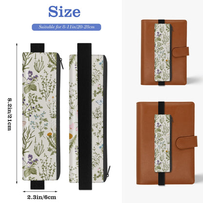 Kakurookie 4 Pack Elastic Pen Holder for Notebook, Prints Pen Pouch with Elastic Band and Zipper, Leather Pen Holder for Planners, Journals, Book