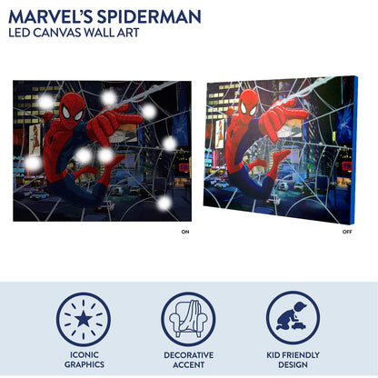 Idea Nuova Spider-Man LED Canvas Wall Art, Children's Home Décor, Bedroom, Spiderman / Blue, 11.50" x 15.75"