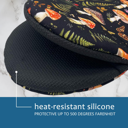 AIMASTZ Mushroom Mini Silicone Oven Mitts 2-Pack Set, Heat Slip Resistant Kitchen Gloves, Soft Short Oven Mittens for Safe Cooking Baking Grilling
