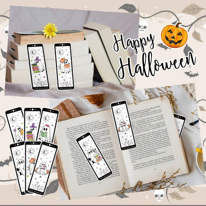 Whaline 60 Pcs Halloween Ghost Bookmark Cute Cartoon Reading Ghost Book Page Markers with Tassels for Book Lovers Student Teacher Home Classroom Supplies, Double-Sided