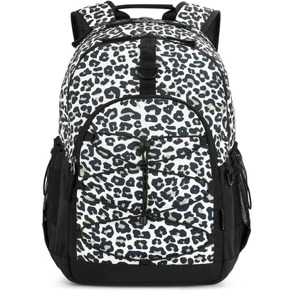 Choco Mocha Snow Leopard Backpack for Teen Girls, Travel School Backpack for Girls Middle School Large Bookbag 18 Inch, Black