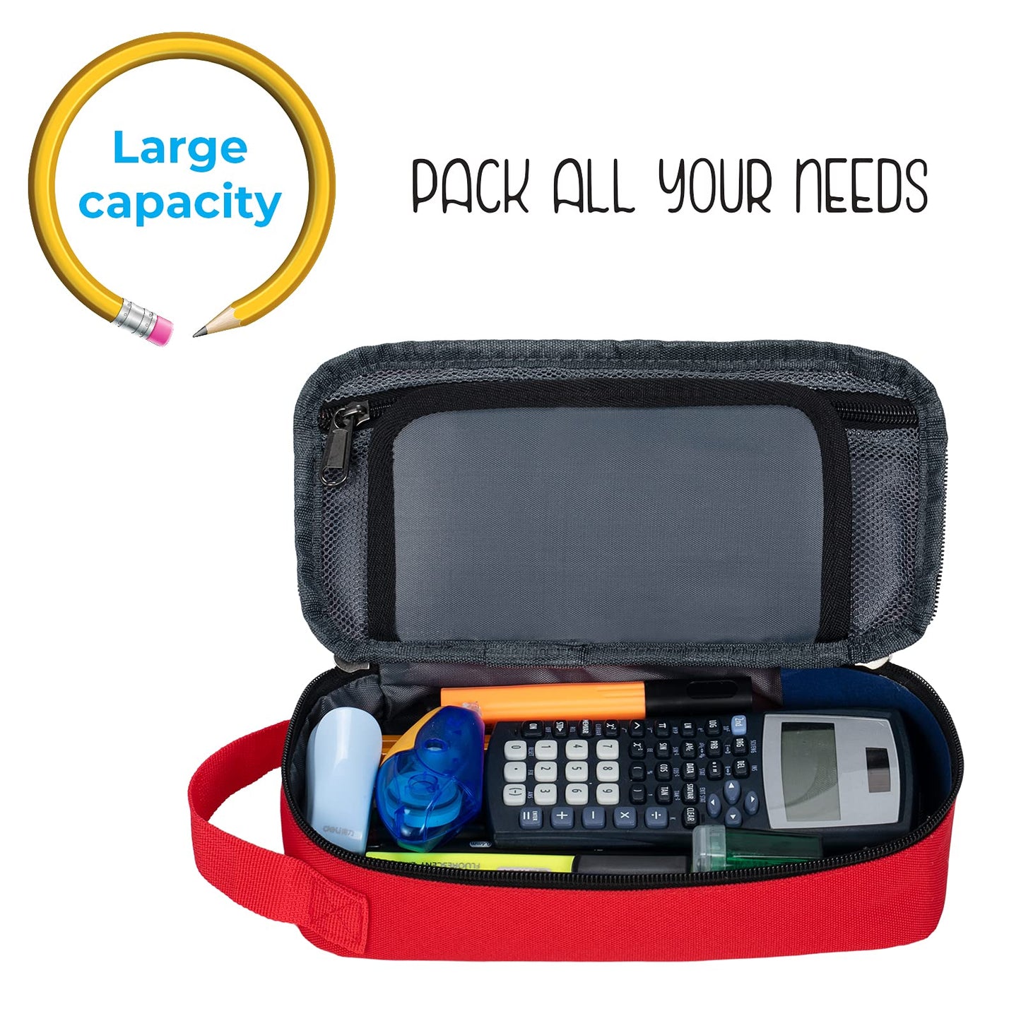 ECHSRT Large Pencil Case, Aesthetic Pen Pouch with Big Capacity, Minimalist Portable Stationery Bag with Handle for Office Organizer Red Pencil Cases
