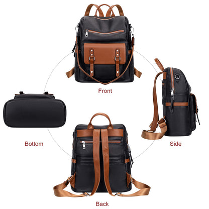 Over Earth Genuine Leather Backpack Purse for Women Fashion Shoulder Bag Ladies Crossbody Handbag(O188E Black/Brown RP)