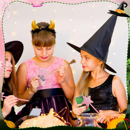 libfrnt 40 Pcs Princess and Witch Party Favors Include 10 Witch Broom Pencils 10 Pink Star Ballpoints 20 Mini Notebooks for Wizard Birthday Witch Halloween Party Supplies