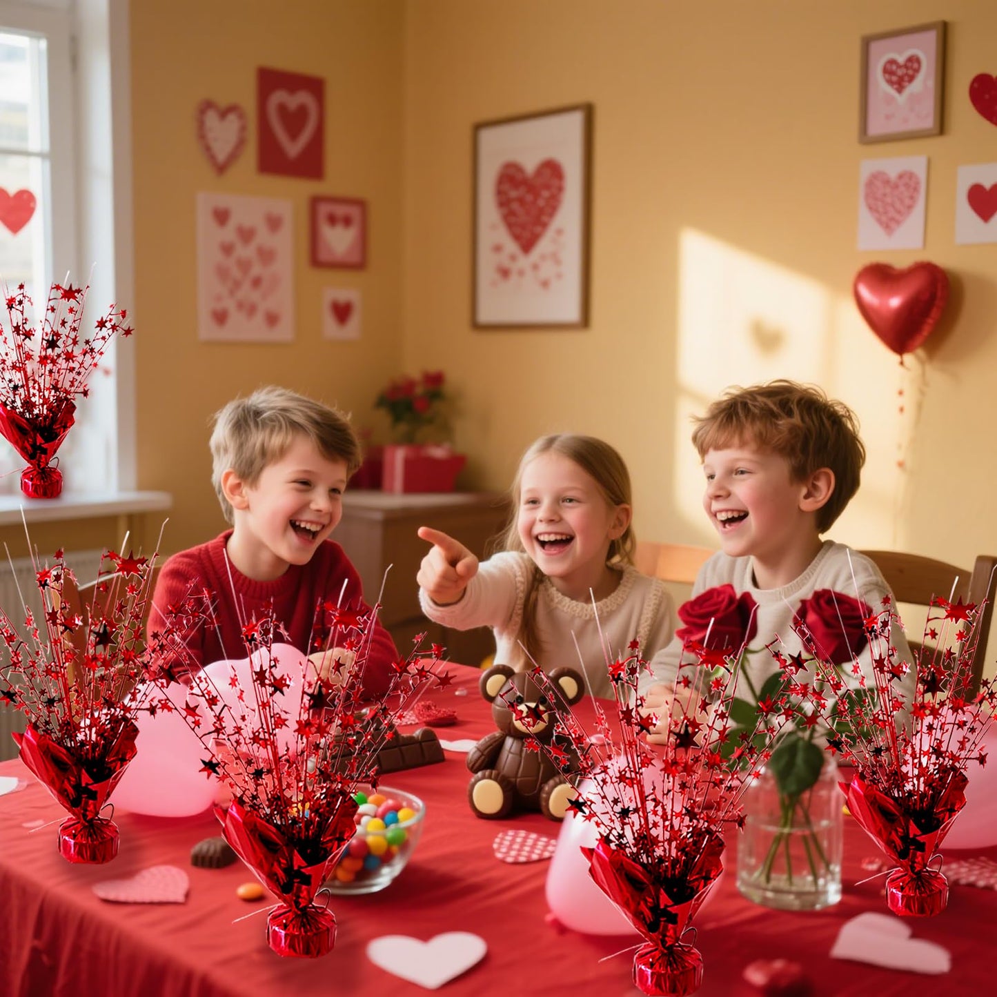FUBININA 6 Pack Valentine's Day Table Centerpieces Metallic Red Foil Spray Centerpiece Star Table Decoration Burst for Birthday Wedding Memorial Christmas Anniversary Nye Party Supplies Decor