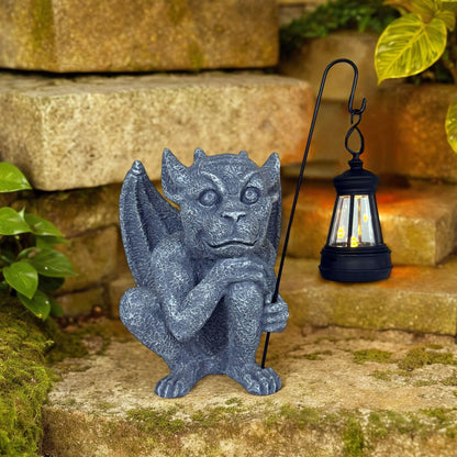memeyou Gargoyle Statues Outdoor with Solar Lantern Gothic Garden Lamp Decor Outside Dragon Winged Gargoyle for Porch Patio Lawn Yard Ornament Trolls Figurine Gifts for Women Mom Grandma