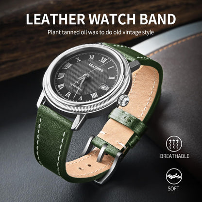 ULLCHRO Leather Watch Straps for Men & Women - Quick Release - Stainless Steel Buckle - Replacement Strap - Band With 17mm, 18mm, 19mm, 20mm, 21mm, 22mm (20mm, Green)