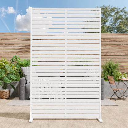 Trygoal Privacy Screen Outdoor 72" Freestanding Privacy Panel with Stand, HDPE Decorative Privacy Fence with Louver Pattern, Patio Divider Screen, Privacy Screens for Outside, Balcony, White
