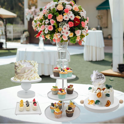 FESTLOVE Set of 7 White Cake Stands Metal Dessert Display Holder Round 3 Tier Cupcake Stand Serving Tray Platter Cake Pedestal Stand for Party Weddings Birthday Baby Showers Anniversary