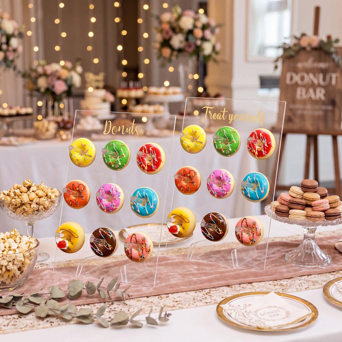 Honeydak 2 Pack Donut Stand Display Wall Stand for Dessert Table Clear Acrylic Donut Holder for Spring Wedding Birthday Treat Gathering Holiday Party(13.78 x 9.84 Inch)
