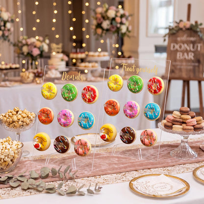 Honeydak 2 Pack Donut Stand Display Wall Stand for Dessert Table Clear Acrylic Donut Holder for Spring Wedding Birthday Treat Gathering Holiday Party(13.78 x 9.84 Inch)