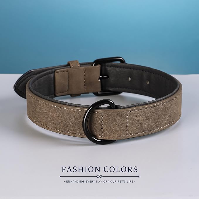 Didog Soft Padded PU Leather Dog Collar, Breathable and Adjustable Dog Collars for Medium Dogs, Comfortable for Daily Walk, Brown, L Fit Neck 14-18"(22-44 lbs)