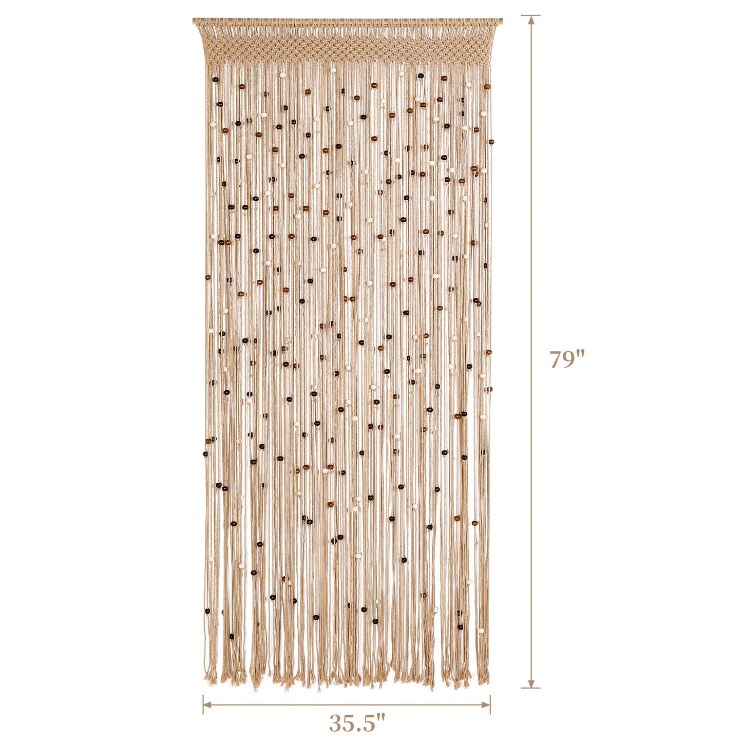 BECHAEO Macrame Beaded Curtain Boho Handmade Cotton Door String Curtain for Doorway Window Wooden Beads Hanging Hippie Room Divider Closet Bedroom Privacy Decor, 1 Panel 79" x 35"