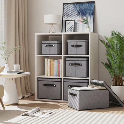 YheenLf Fabric Storage Bin with Lid, 7.1 x 9.1 x 13 Inch Foldable Storage Box for Shelves with Handles, Decorative Linen Closet Organizer, Gray, 1-Pack